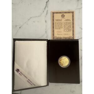 1989 Royal Canadian Mint Uncirculated Proof $100 Gold Coin COA OGP 1/4 Troy oz